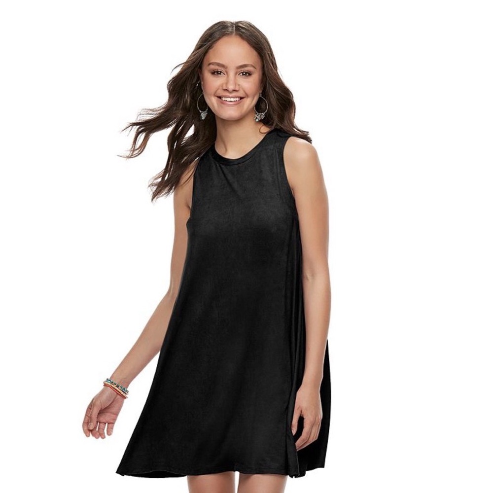 Pink Republic Black Brushed Velveteen Sleeveless Flowy Swing Dress Large NWT